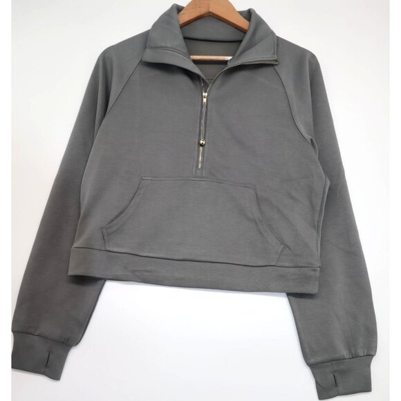 MangoPop Women's Quarter Zip Pullover Sweatshirt Kangaroo Pocket Ribbed Cuffs S - Picture 1 of 10